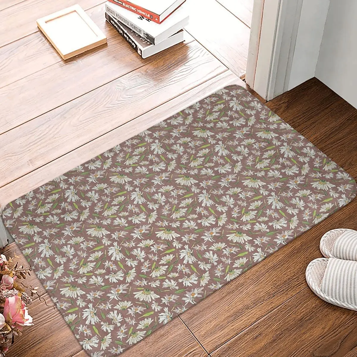 Scattered Daisies Pattern Anti-slip Doormat Floor Mat Washable Carpet Rug for Kitchen Entrance Home Balcony Footpad Mats