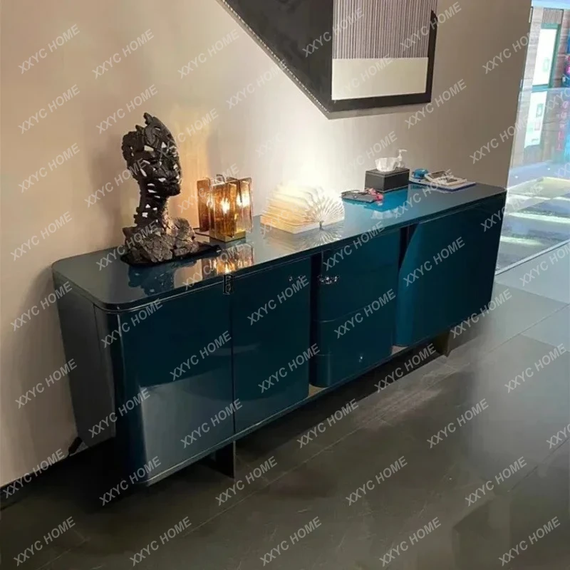 Style ight uxury TV Cabinet iving Room High-End Blue High-Gloss Paint Storage Sideboard Cabinet