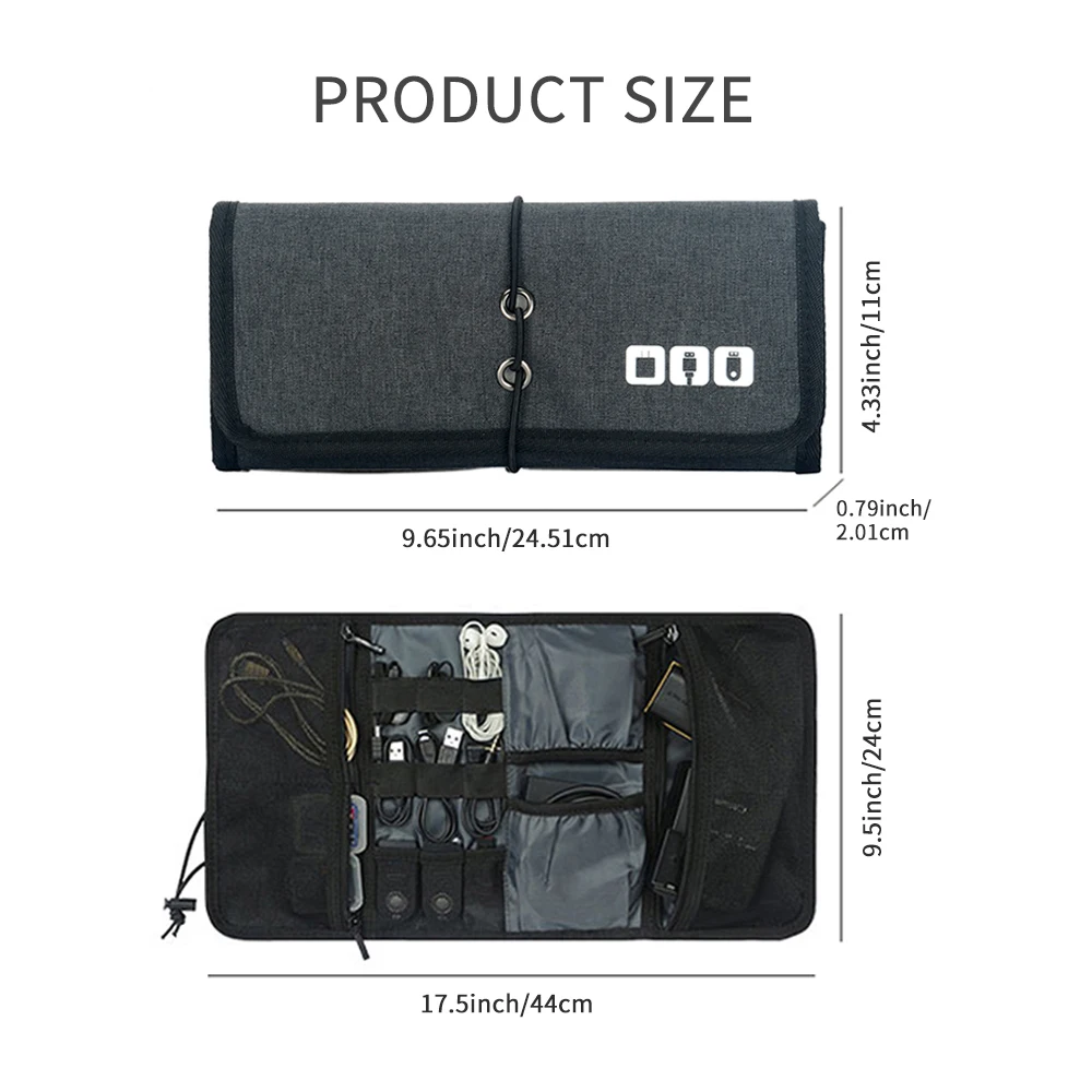 Travel Cable Storage Bag，Electronic Organizer Cord Pouch，Roll up Tech Carrying Case for USB Cables Charger Phone Accessories Bag