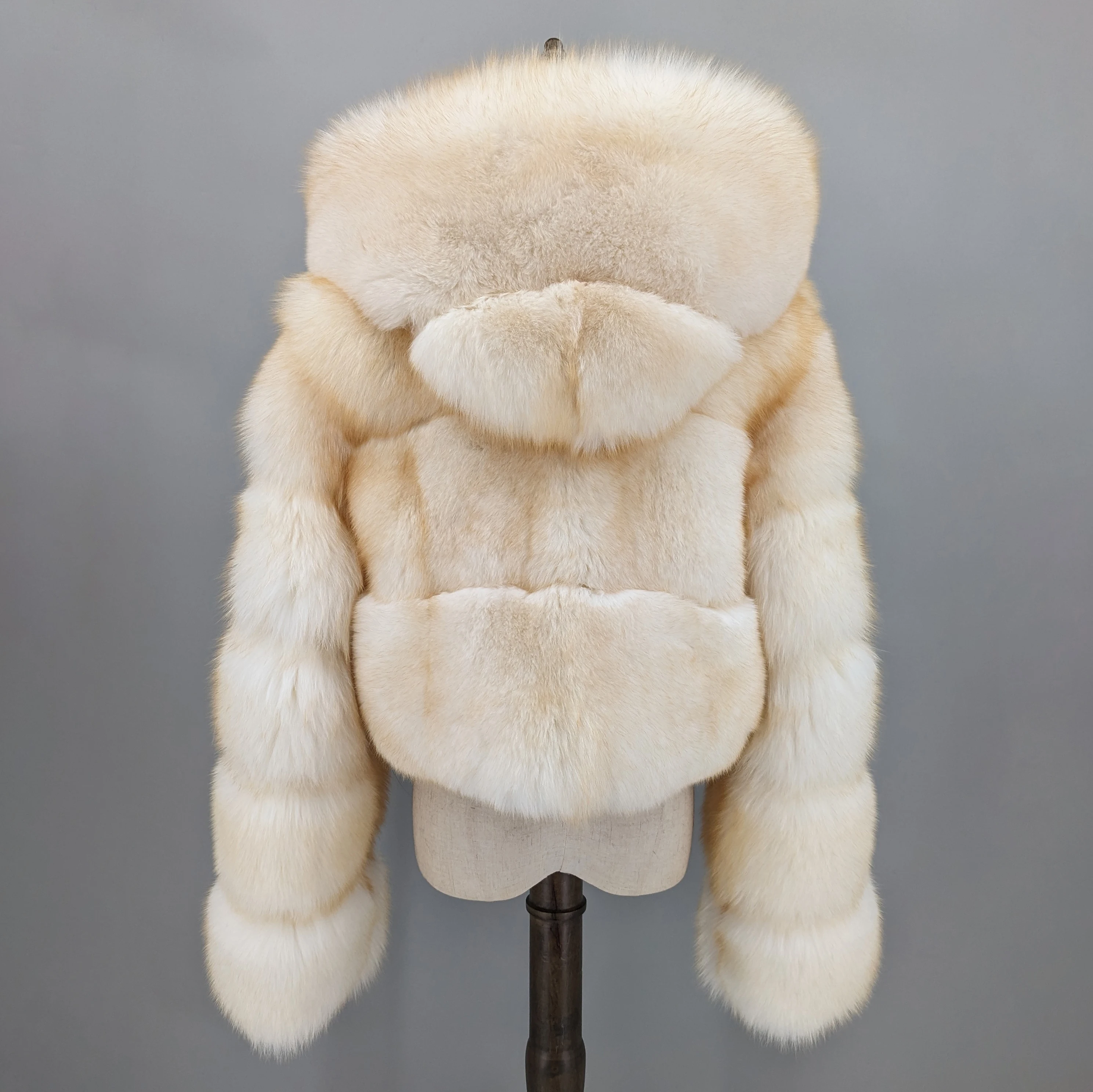 Real red fox fur Short Coat with real fox fur hood full-pelt jacket  length 250516