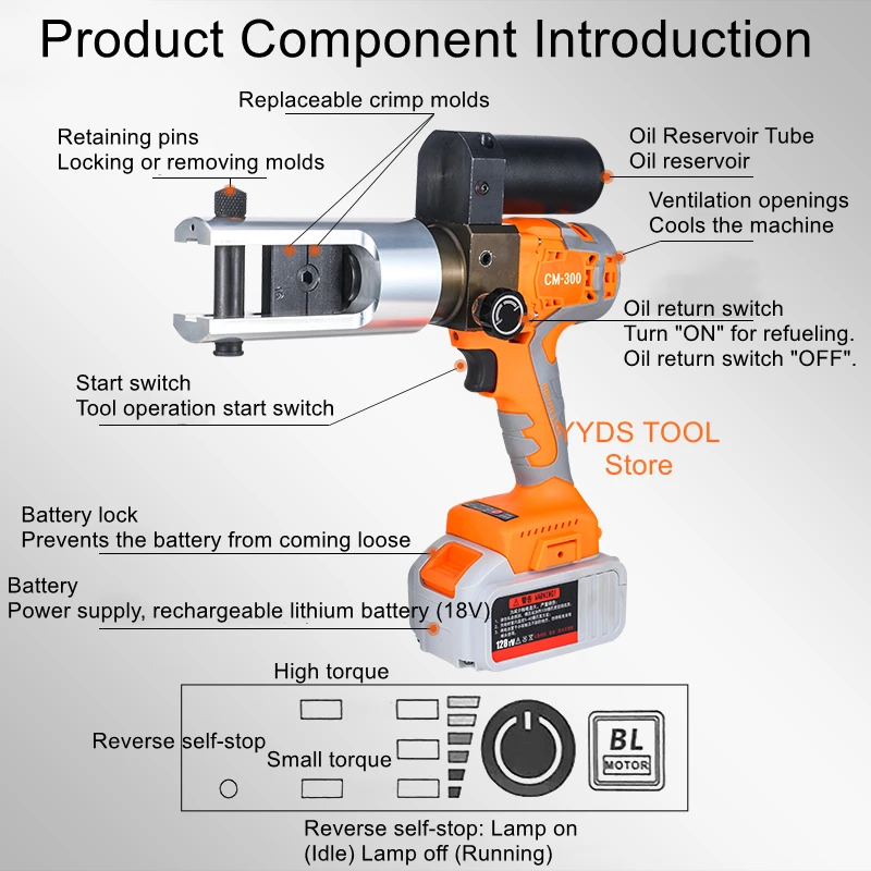 

Cordless hydraulic pliers CM-300 small portable lithium voltage line pliers copper aluminum terminal crimping pliers