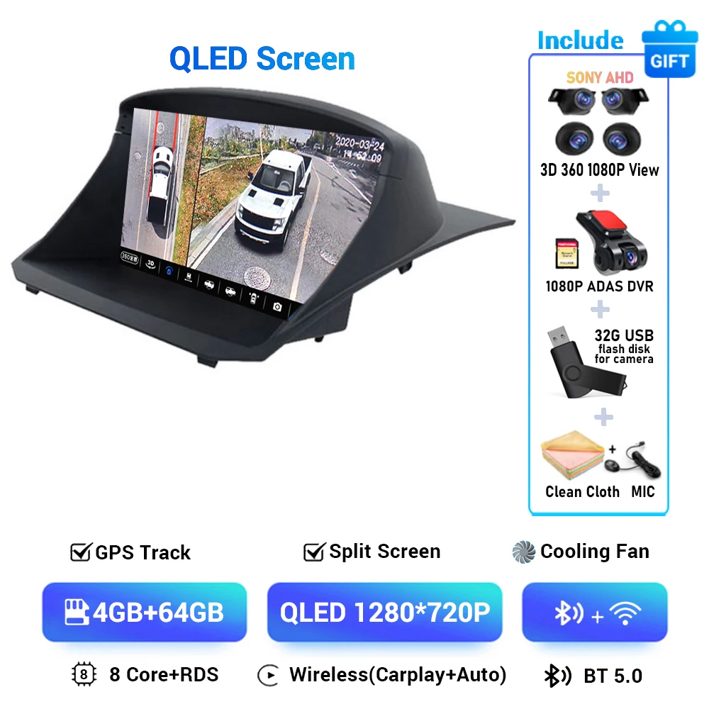 Android 14 Draadloze Carplay & Auto Autoradio Voor Ford Fiesta 2009 - 2018 Navigatie Gps Dsp Carplay Multimedia Videospeler Stereo