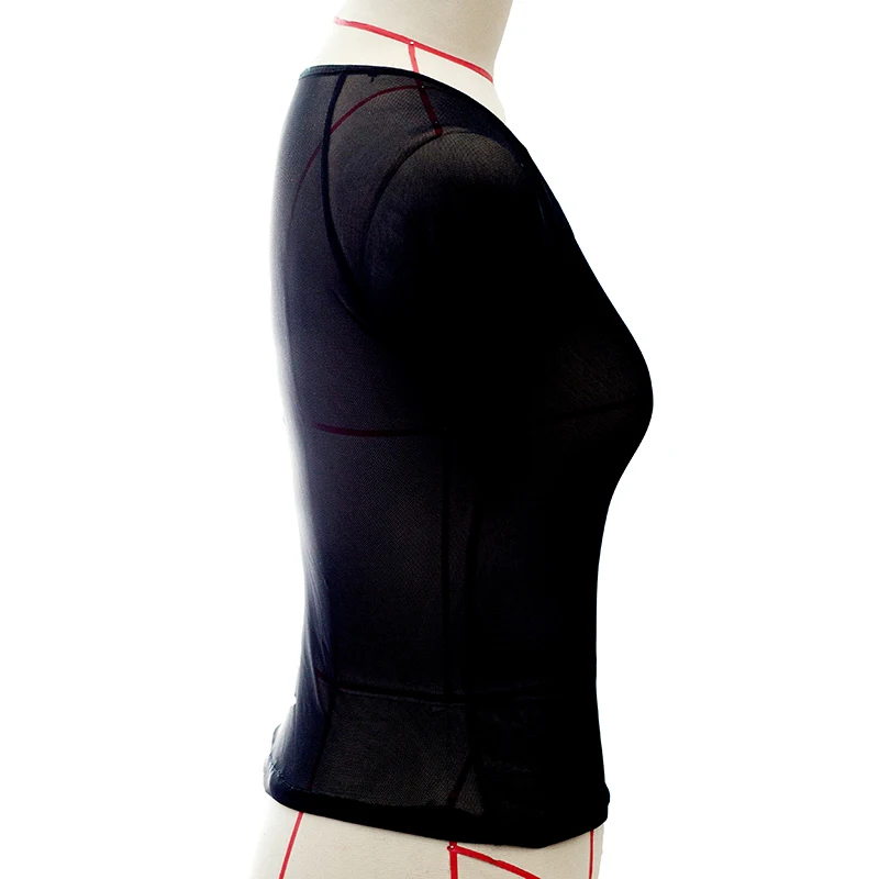 Women's Tulle Sheer Blouses Sexy Mesh Round Neck Tops Short-Sleeved Stretch Mesh Tight T-Shirt Summer Streetwear Harajuku