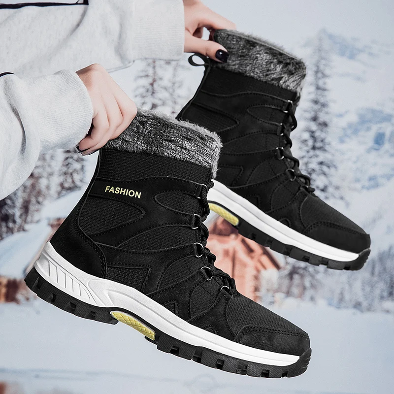 Men Winter Shoes Fashion High Top Cotton Shoes Thick Sole Wear-resistant Outdoor Couple Snow Boot Large size Casual Cotton Shoes