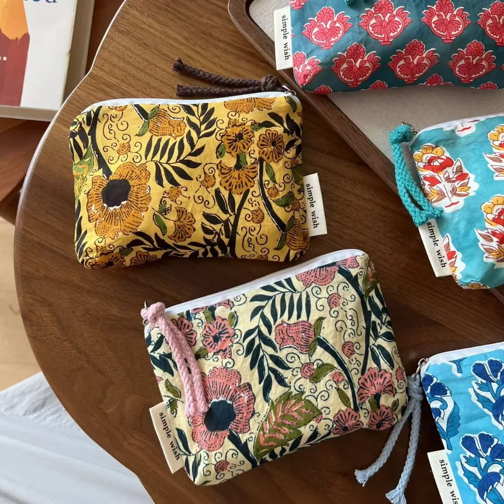 Vintage Coin Bag Mini Indian Style Bohemian Coin Purse Cotton Zipper Travel Bag Cosmetic,earphone Etc Storage