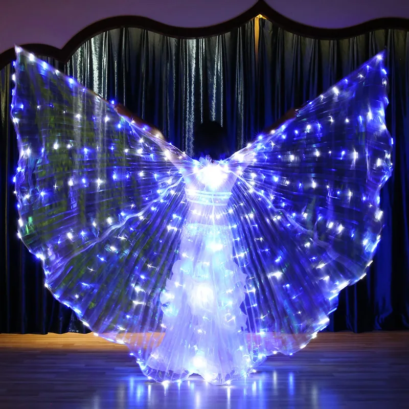LED color flash, color-changing wings, 360-degree dancing, luminous prop performance, belly dance wings