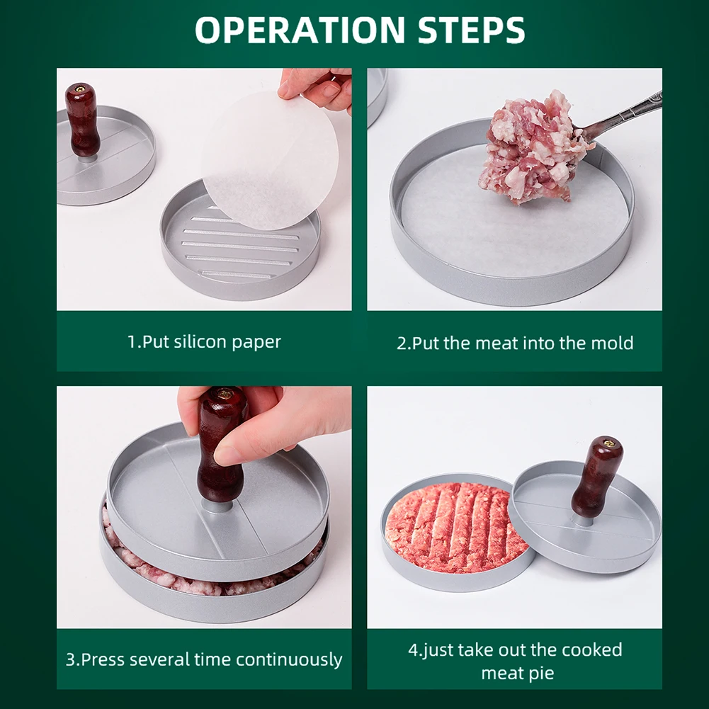مكابس برغر مزدوجة غير لاصقة من الألومنيوم ، مكبس فطيرة اللحم ، قوالب صانع الهامبرغر اليدوية ، أداة صنع فطائر اللحم بالمطبخ #5