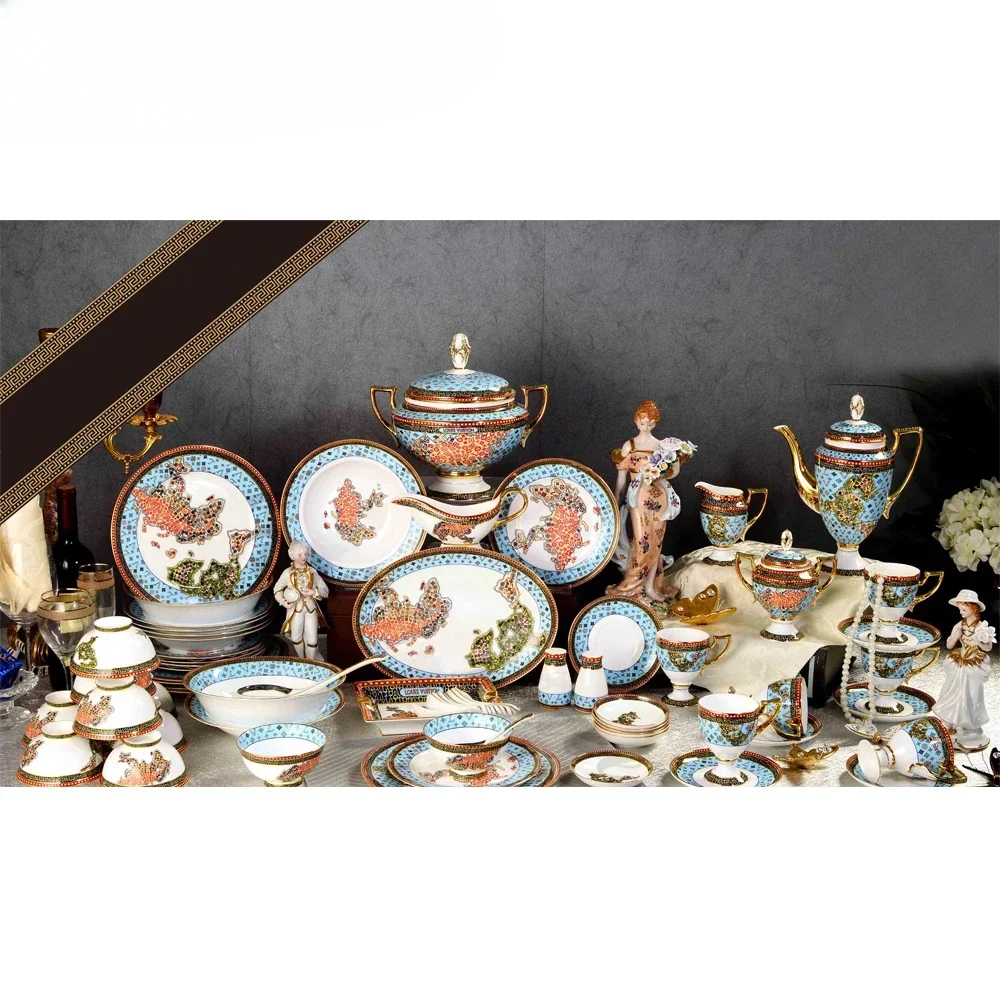 

8PCS Coffee Cup Set European Bone Porcelain Ceramic Cup And Dishes Coffee Set Tea With Tray 24K Gold Rose Pattern