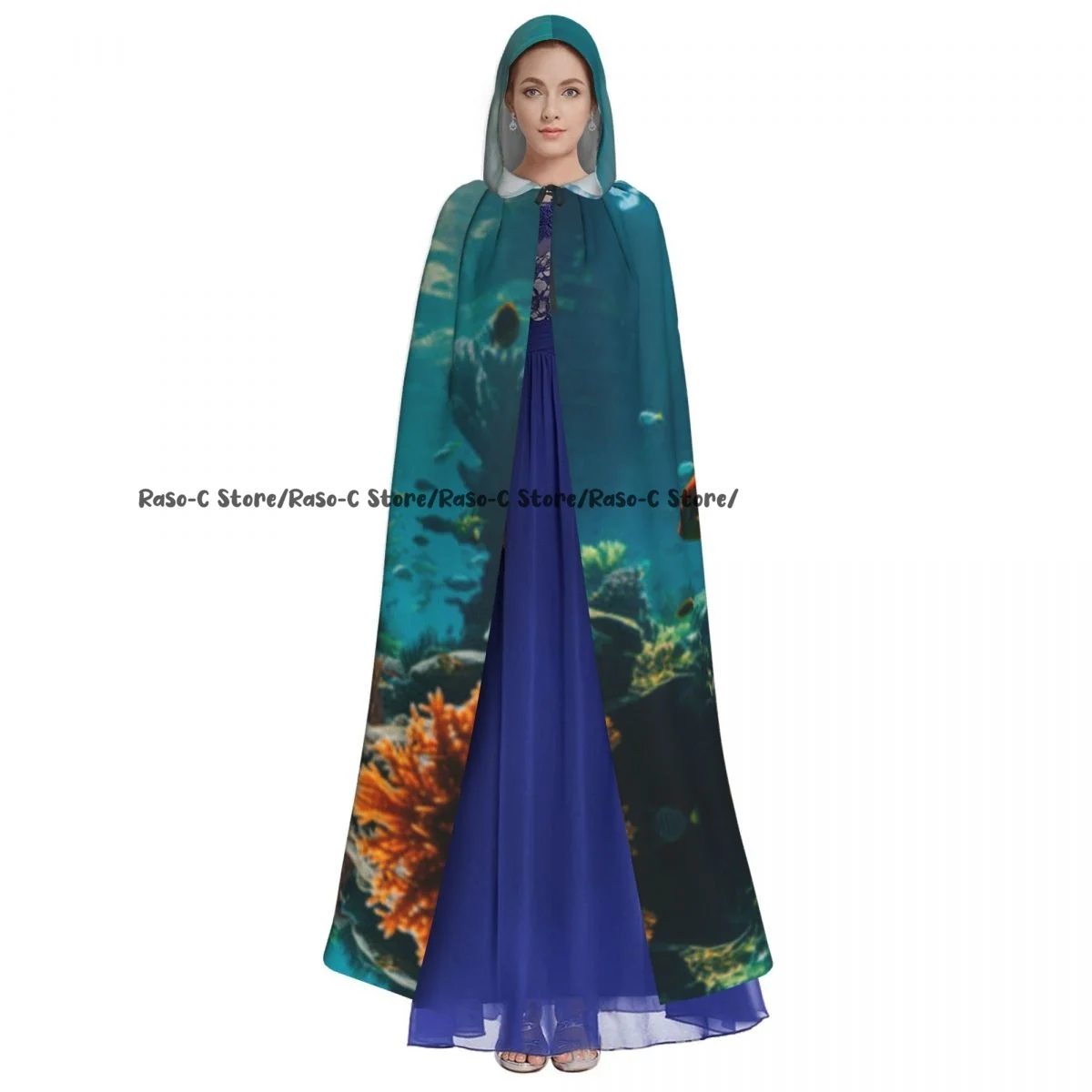 Long Cape Cloak Coral And Fish In The Sea Water Hooded Cloak Coat Autumn Hoodies