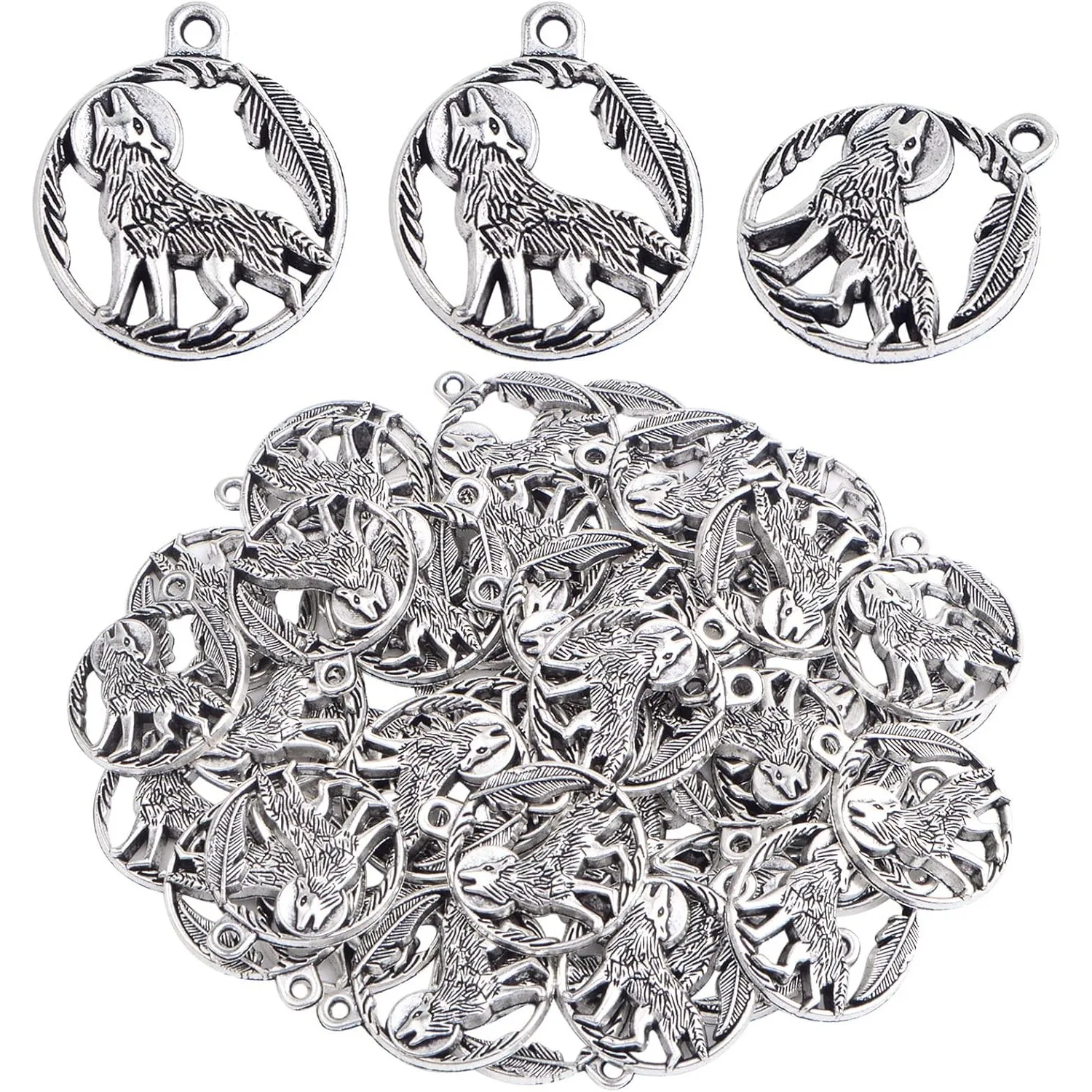 

40 шт., подвески с волком, винтажные подвески из сплава с волком и животными, висячие подвески для DIY ожерелья, браслета, изготовления ювелирных изделий