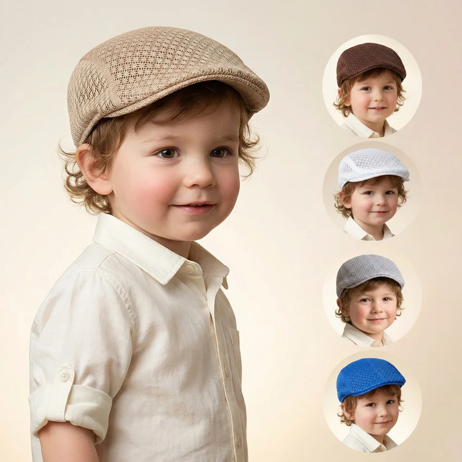 

Retro Kids Summer Hat Mesh Children Beret Hats for Boys Girls Accessories Fashion Casual Children Cap Kids Sun Hats 2-8Y