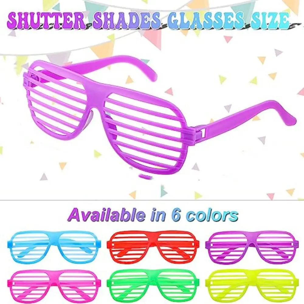 6pcs/Set Neon Color Shutter Glasses 80s 90s Party Favors Eyewear for Adults Teens Kids Disco Birthday Decor