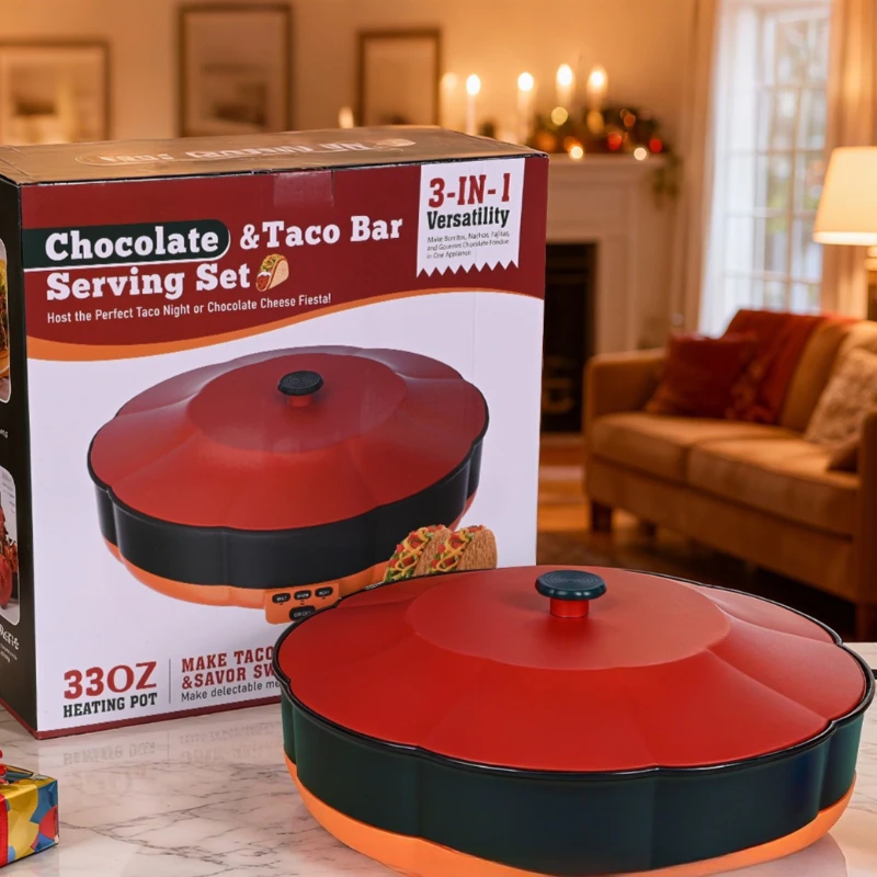 Chocolate Electric Heating Pot with Taco Taco Divided Pancakes Chicken Taco Holder Rotating Tray