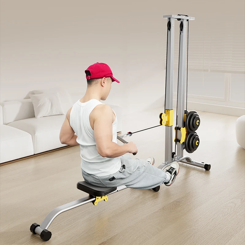 Multi-purpose LAT Pull Down Machine with High & Low Pulleys Rowing Machine100KG with LAT and Low Row Bars for Muscle Training