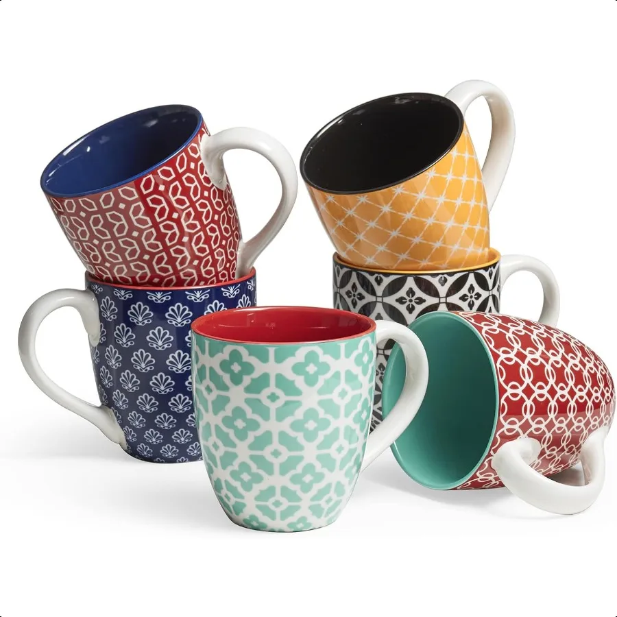 

DOWAN Coffee Mugs Set of 6 16 oz Large Porcelain Mug Ceramic Tea Cups with Handle for Men Women Mug Gift Set Housewarming Weddi