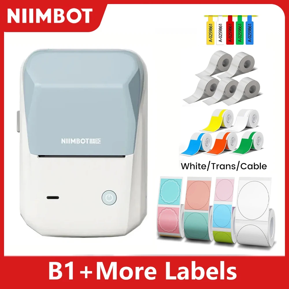 Niimbot B1 Mini Printer Thermal More White/ Cable/Color/Round Sticker Self Adhesive Waterproof For Stickers Labeling B1 Machine