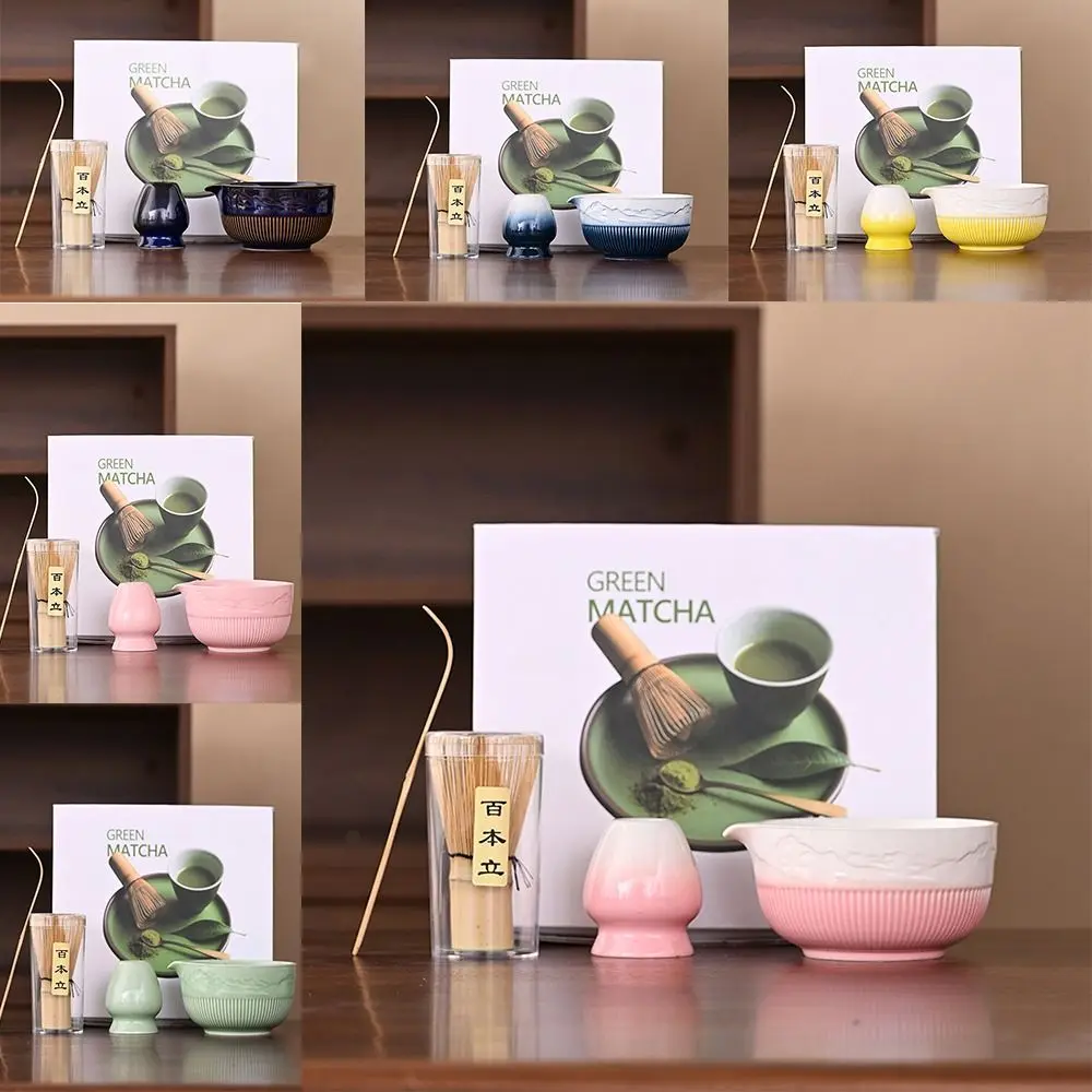 

4pcs Ceramic Bamboo Japanese Matcha Tea Set Matcha Whisk Holder Reusable Matcha Making Kit Food Grade Safe