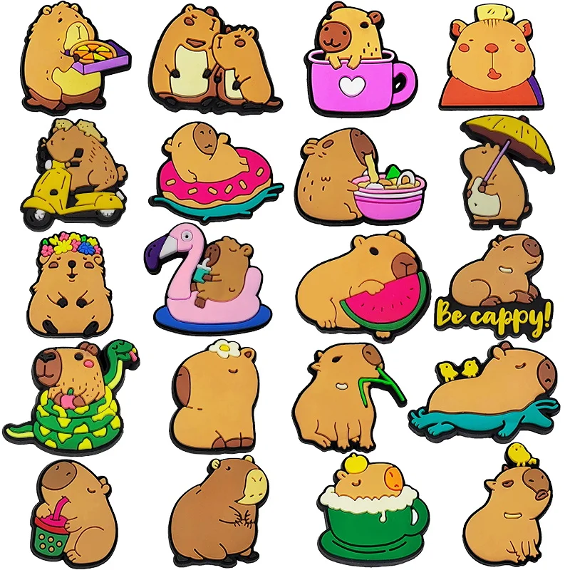 

1-20PCS Lazy capybara Shoes Charm Decorations Various style Random matching PVC Decoration Detachable Waterproof For Party Gifts