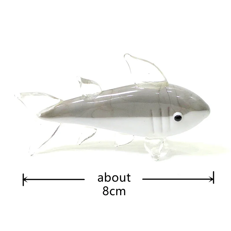 Gray Murano Glass Shark Figurine - Handmade Miniature Cute Marine Animal Statue Craft Ornament for Home Tabletop Aquarium Decor