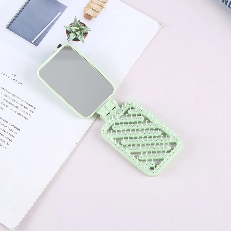 Cepillo de pelo de masaje con espejo, accesorio de estilismo, Mini espejo de bolsillo, peine plegable para niña y mujer, bolsillo cuadrado portátil, pequeño viaje