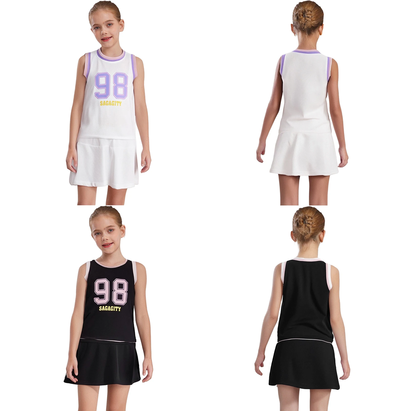 

Girls Fashion Moisture-Wicking Tennis Costumes Outfits 2025 Sportswear Sets Sleeveless Tank Top with Skirt Training Outdoor Wear