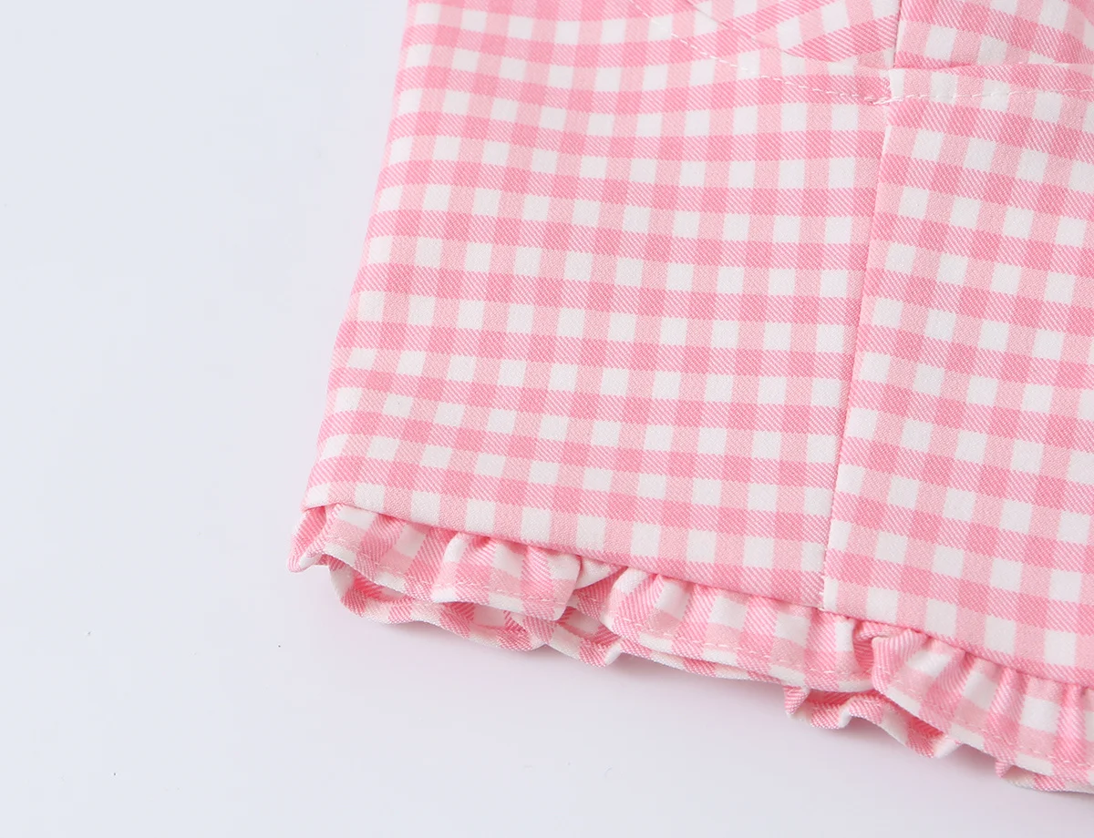 HH Rosa Gingham Bustier Cami Top Sommer Spaghetti-Träger-Top mit Knöpfen vorne und Rüschensaum, kurzes Korsett für Damen, lässiges Strand-Outfit – Detail 8