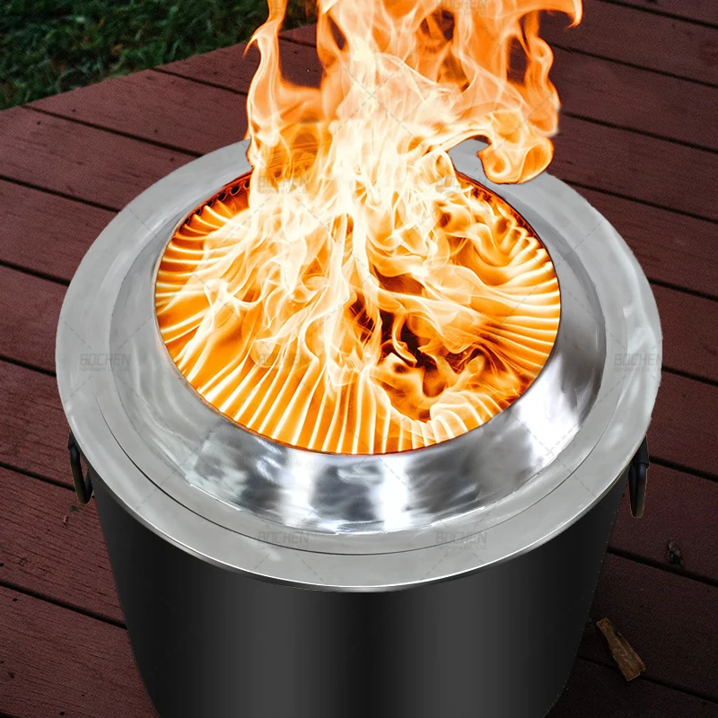 Cylindrical Outdoor Wood-burning Portable Stainless Smokeless Fire Pit