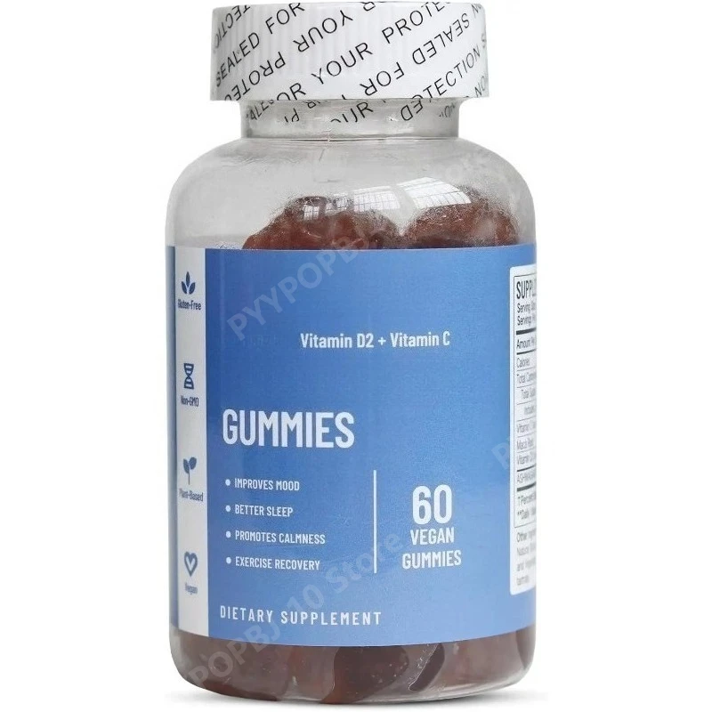 

Жевательные конфеты для женщин и мужчин с витамином D2 и витамином C, веганские, на растительной основе, без ГМО, со вкусом черники, 60 штук.