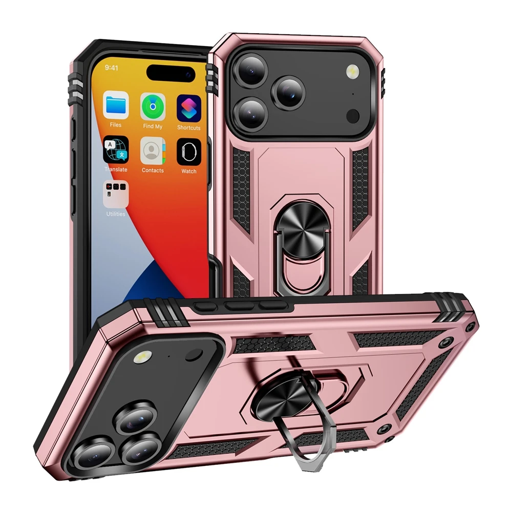 Luxuriöse Stoßfeste Schutzhülle für iPhone 17 17e 16e 16 15 14 13 12 11 Pro X XR XS Max 8 7 6 Plus mit Metallring-Halterung – Detail 5