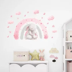 1PC Cute Pink Rainbow Bunny Wall Sticker for Kids Room Children Room Decor Girls Bedroom Nursery Home Decoration Wall Decor