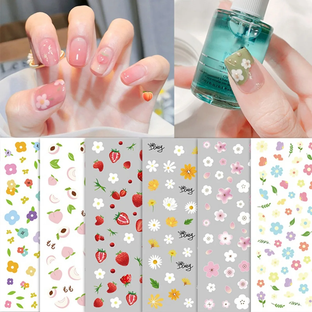 Strawberry Nail Art Sticker Honey Peach Fruit Series Small Fresh Colored Five Petal Flower Design Nail Decals