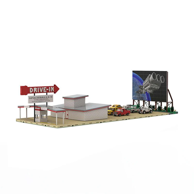 Car Cinema Drive In MOC Building Block City Street View Architecture Modular Building Display Model Brick Toys Children's Gifts