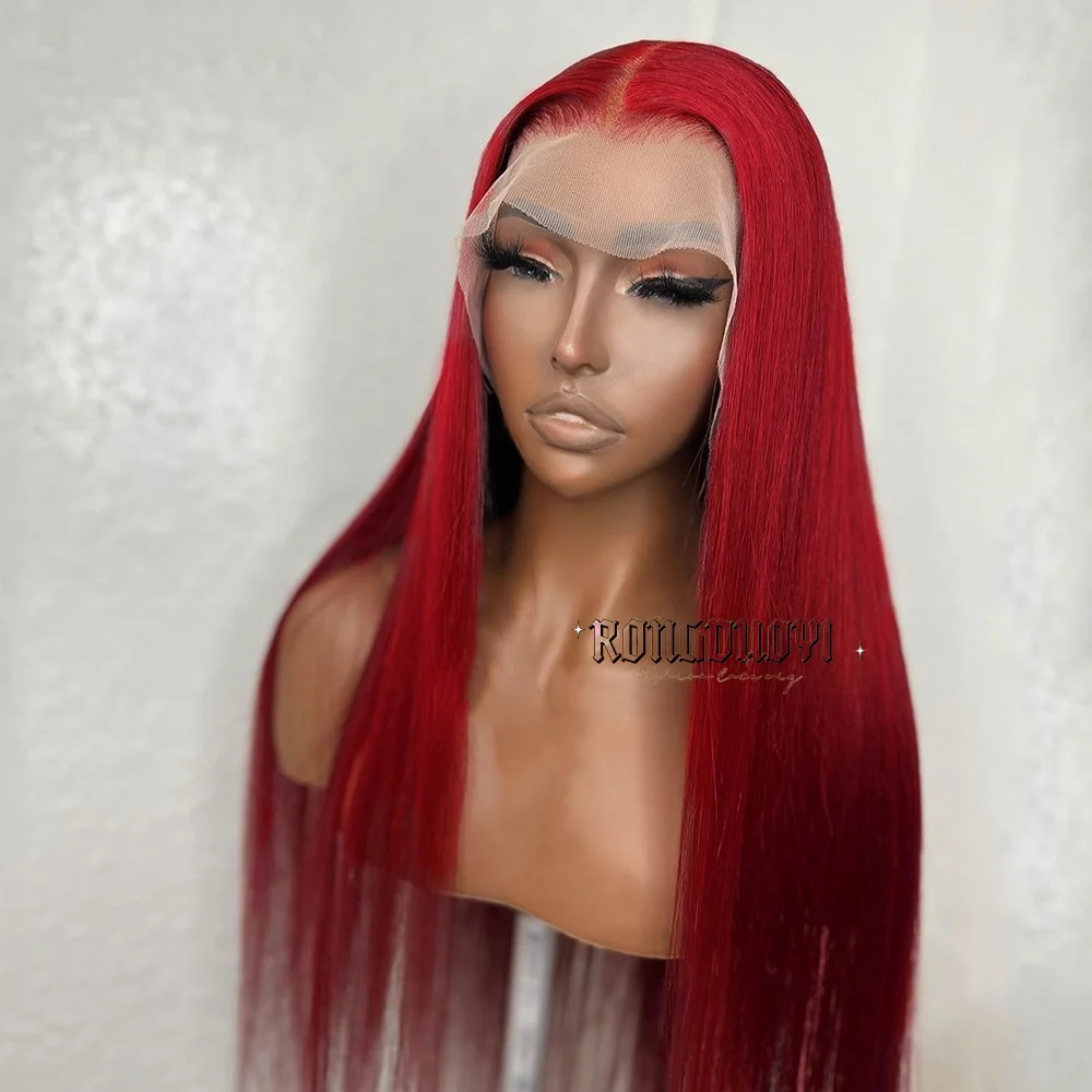 Red Wig Long Straight Synthetic Lace Front Wigs for Women Daily Wear Natural Hairline Red Lace Colored Hair Frontal Cosplay Wigs