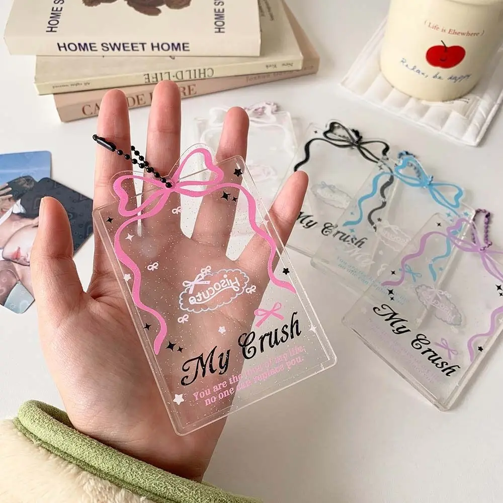 With Keychain Korean Style Card Holder Transparent Bowknot Polaroid Photo Student Card Cover Card Case Acrylic ID Card Holders