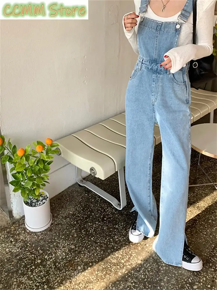 

Denim Jumpsuits for Women Fashion Vintage Split Jumpsuit Chic Streetwear Solid Straight Wide Leg Jumpsuit Women