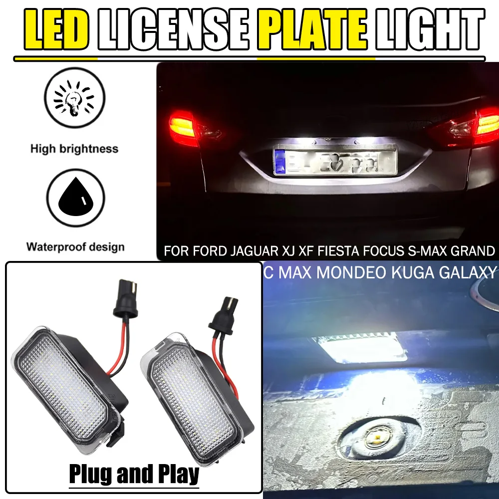 2 Stück Kennzeichenbeleuchtung für Ford KUGA S MAX MONDEO MK4 MK5 MK2 FIESTA 2008-2019 FOCUS ABS-Kunststoff 12V LED-Nummernschildleuchte – Detail 1