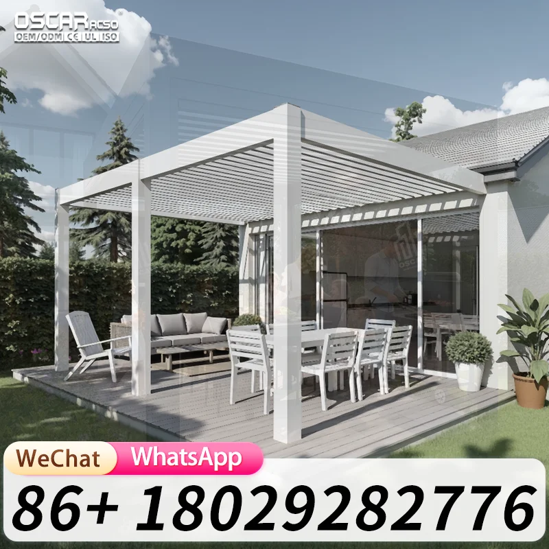 Aluminum Pergola with Bioclimatic Louvered Roof Sliding Balcony for Garden Residential Landscape pergola