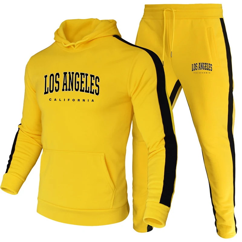 

2025 Mens Clothing Print Quality Casual Hooded Sweatshirt 2 Pcs Set Fitness Sports Suit Home Stripe Jogging Tracksuit Hot Sales