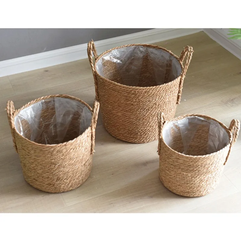 Woven Storage Baskets with Handle Strawl Wicker Baskets for Organizing Rustic Flowerpot Plant Pot for Home Decor Floor