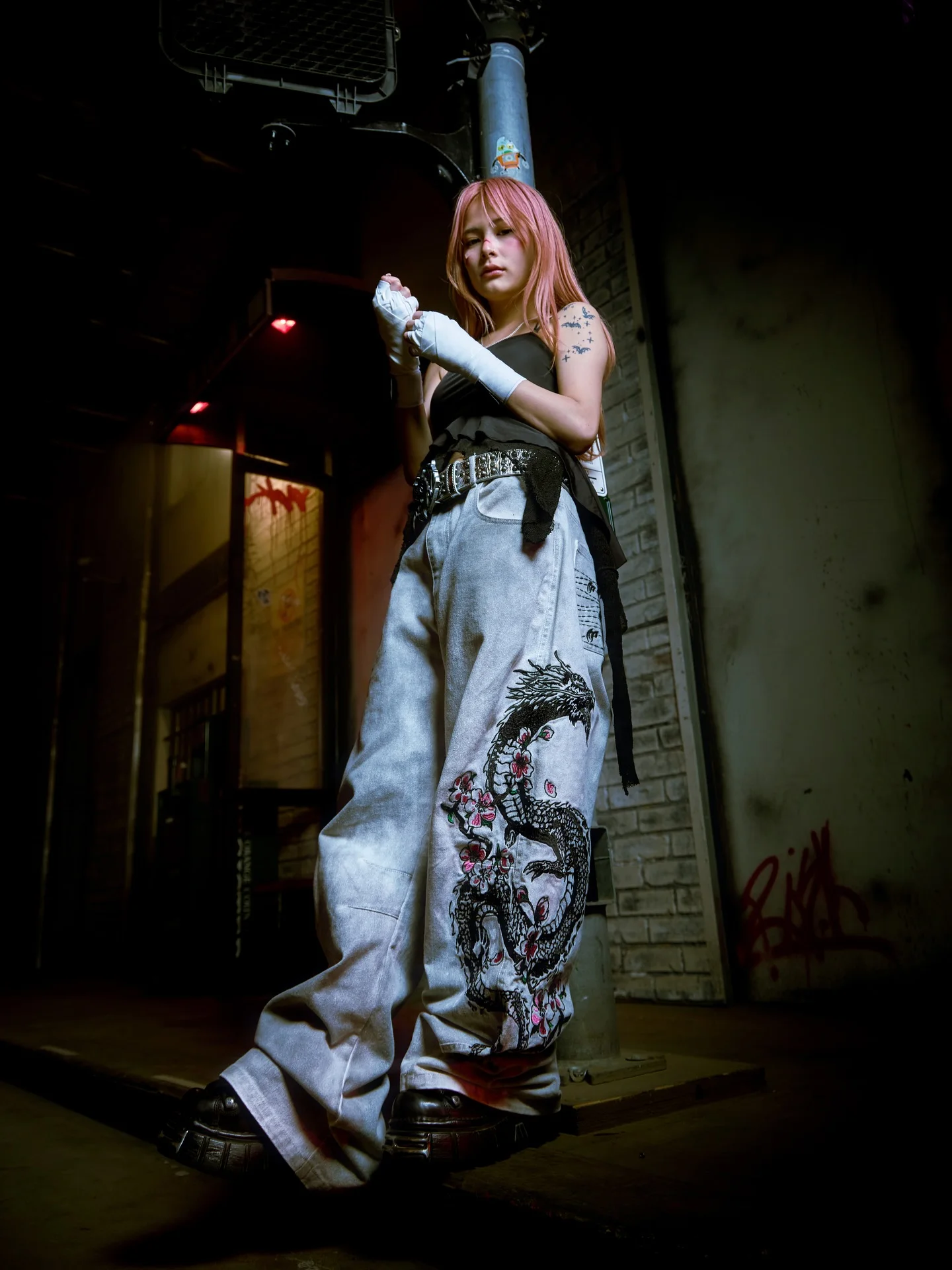 Y2K Street Gothic Baggy Jeans Womens Dragon Cherry Blossom Embroidery Oversized Vintage Wide Leg Pants Rebellious Style
