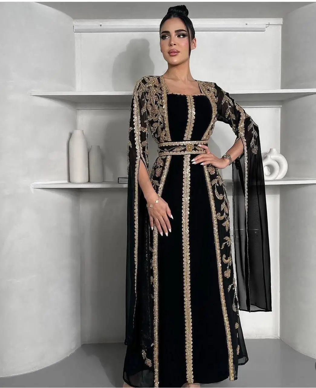 

Вечерние платья Jirocum, квадратное платье трапециевидной формы с накидкой на рукавах, золотая блестящая аппликация, кафтан в Саудовской Аравии, платье для выпускного вечера Outift