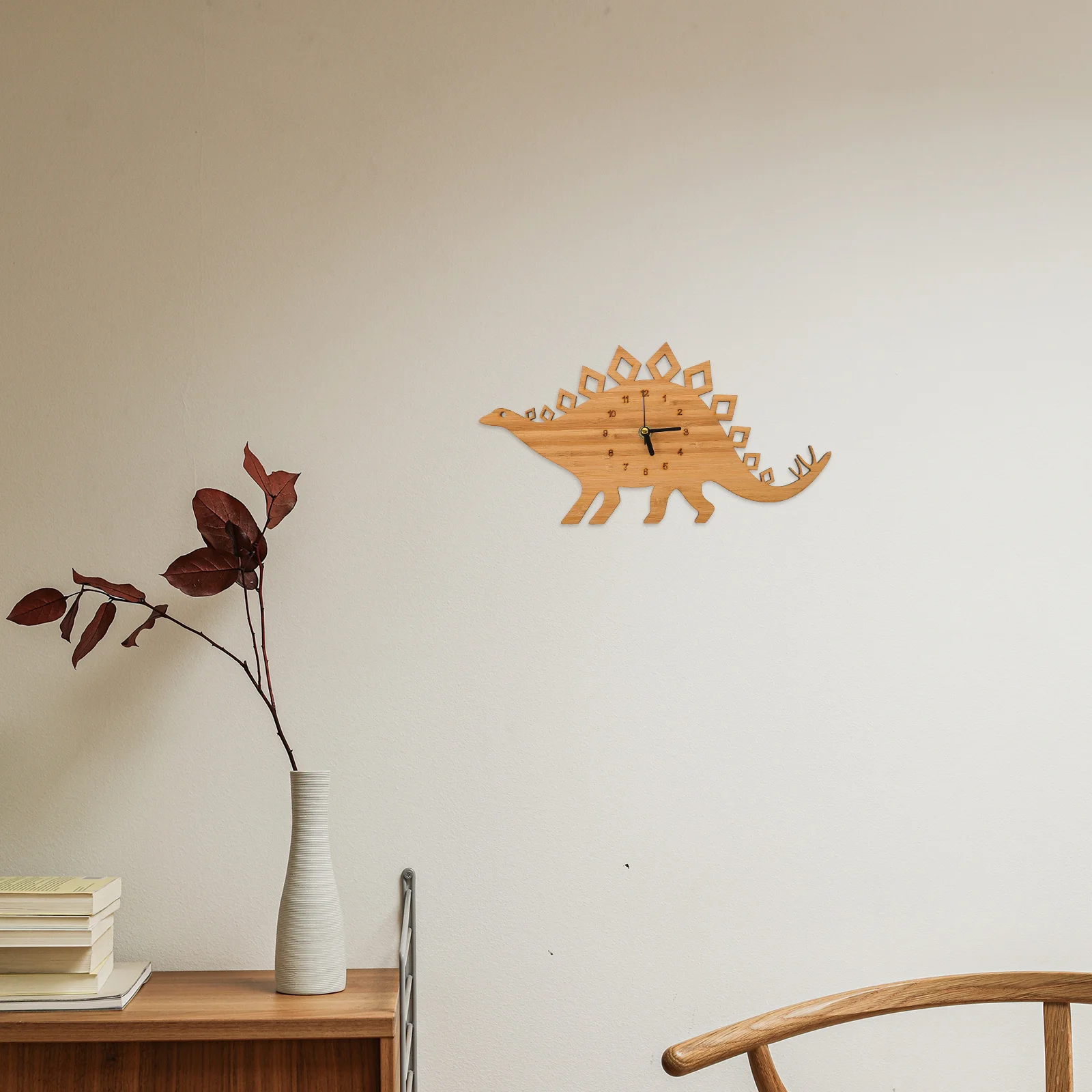 

Home Wooden Dinosaur Clock Cartoon Wall Hanging Clock Non-Ticking Quiet Movement for Kids Room Living Room Bedroom Decor