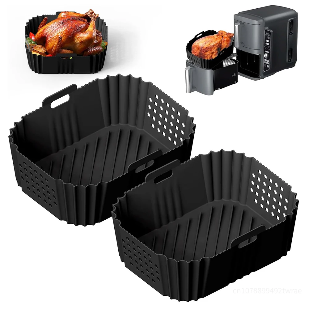 2Pcs Air Fryer Silicone Liners for Ninja SL401/DZ201/DZ401/DZ550 Thickening Rectangle Double Stack Basket Air Fryer Accessories