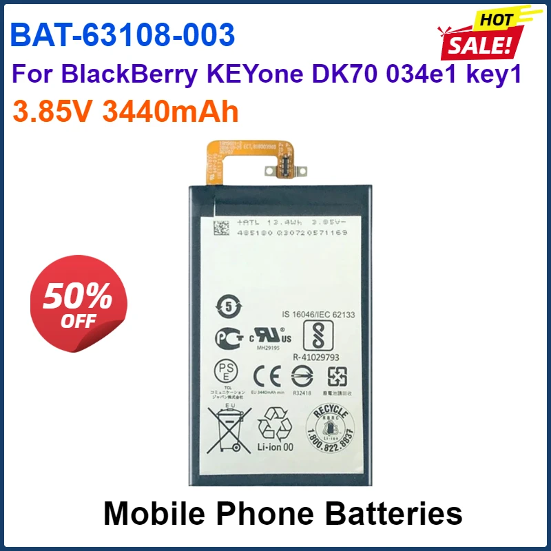 

3.85V 3440mAh Rechargeable Mobile Phone Batteries BAT-63108-003 For BlackBerry KEYone KE Yone Cell Phone Portable Battery