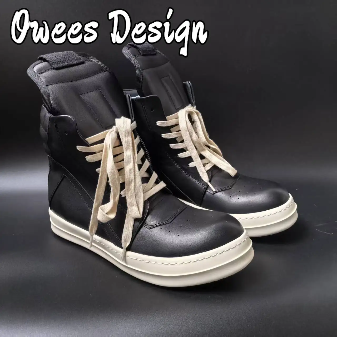 Botines altos de cuero genuino para hombre, zapatos de plataforma con punta redonda y cordones, suela plana gruesa, informal, Geobasket, invierno, 2025