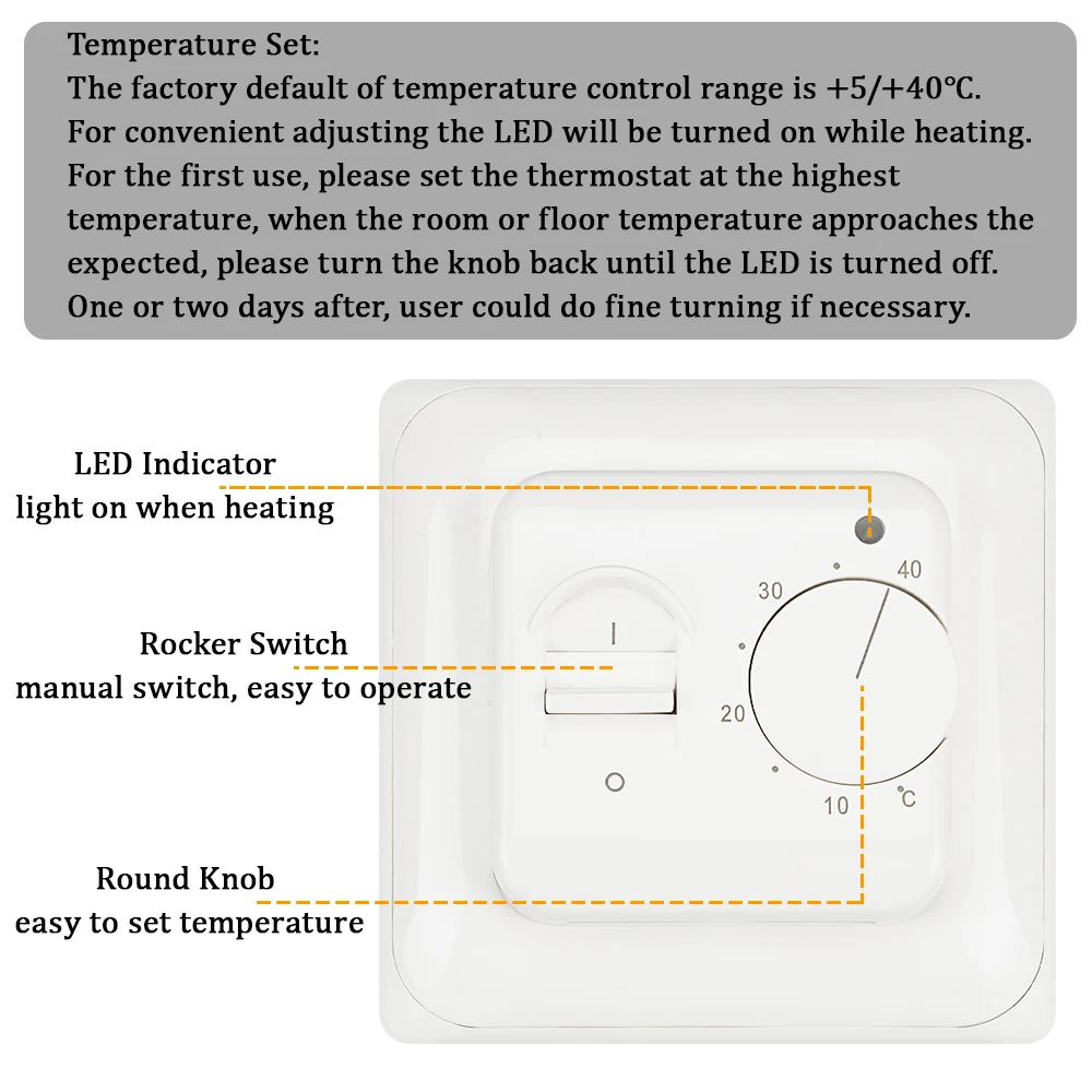 Thermostat électrique de pièce de chauffage au sol, câble de chauffage au sol manuel, contrôleur de température, compteur avec capteur, 220V, 16A