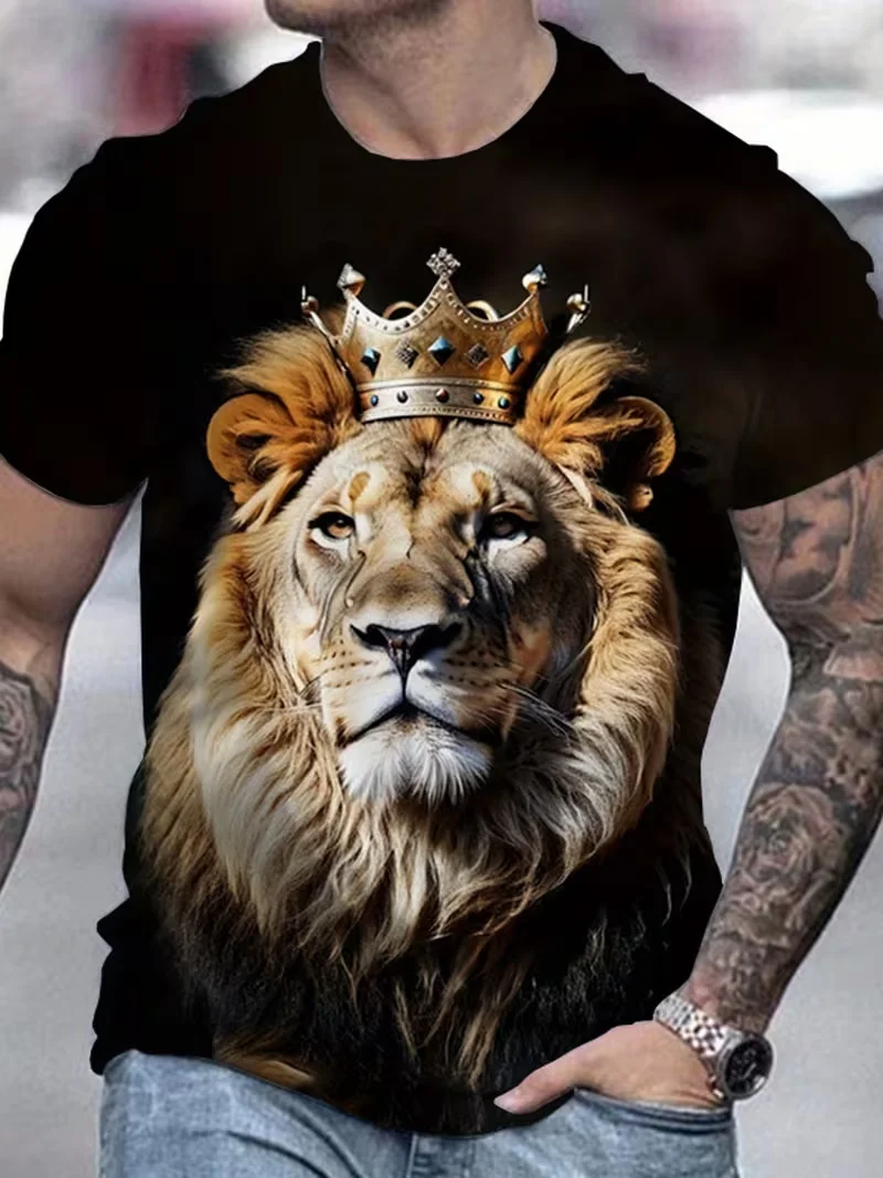 2026 Men's Latest Adult and Parent Child Couple Friends Crown Lion King 3D Printed Lion King Coronation T-shirt