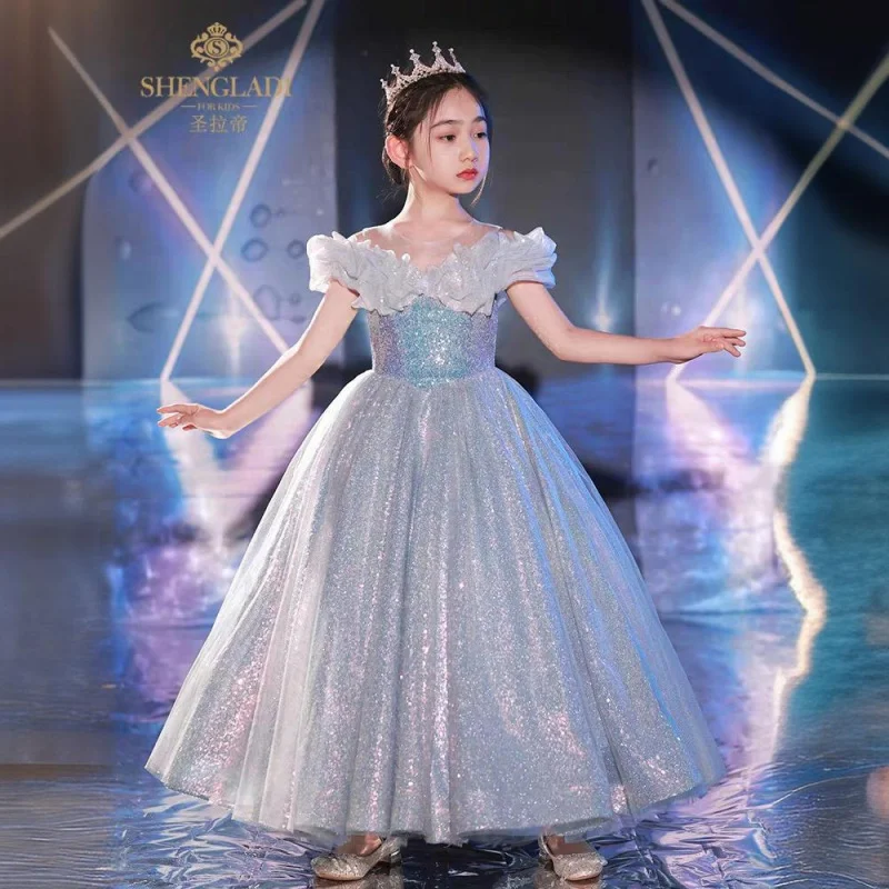 Piano Performance Dress Girls' Dress Light Luxury Niche High-end Elsa Princess Dress Children's Host Performance Costume