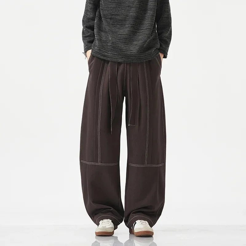 Spring autumn Men's fashion Knitted pants Comfortmen trousers casual trousers wide-leg trousers oversized straight-leg trousers