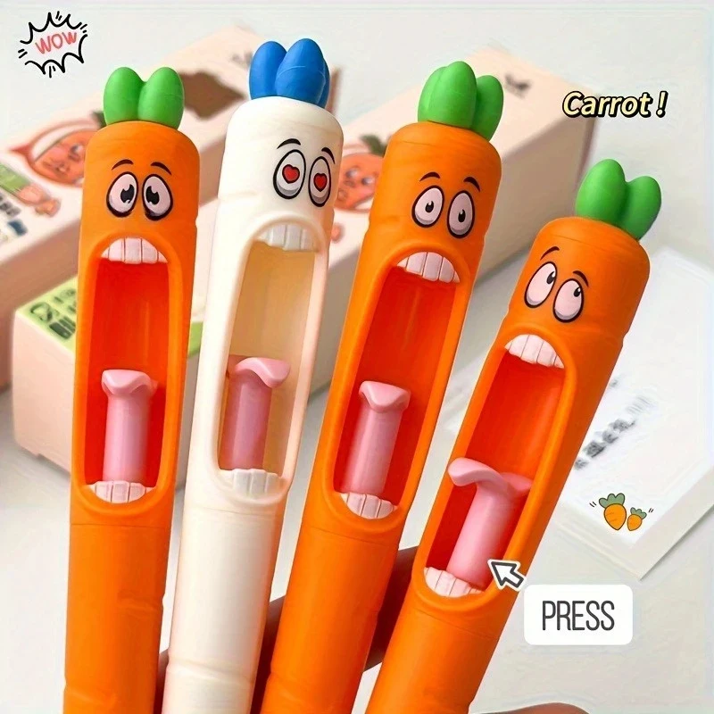 4 Pcs Cute Scream Carrot Neutral Pen Creative Funny Bizarre Press Tongue Pen Quick Drying Smooth Decompression Brushing Test Pen